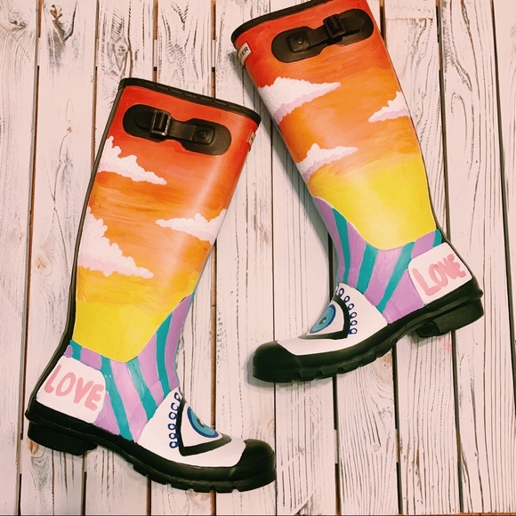 Hunter Shoes - Hunter Hand Painted Wellies Rainboots Size 10